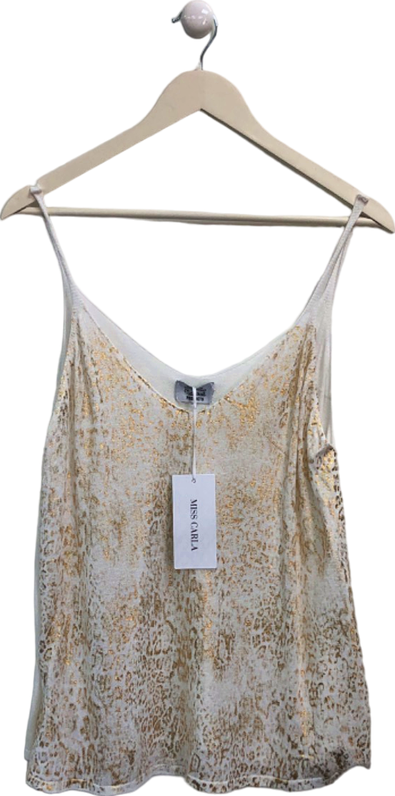 Miss Carla White and Gold Leopard Print Camisole Top