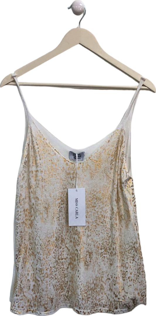 Miss Carla White and Gold Leopard Print Camisole Top