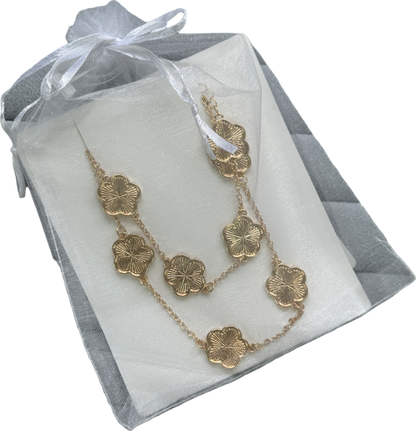 2-piece Gold Clover Necklace & Bracelet Set In Tulle Gift Bag One Size