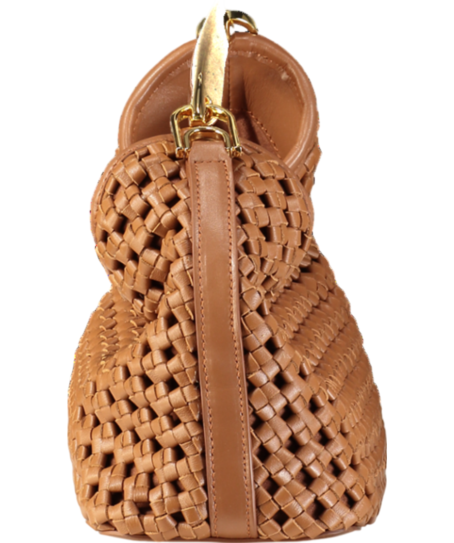 Elleme Paris Brown Boomerang Small Woven Leather Handbag