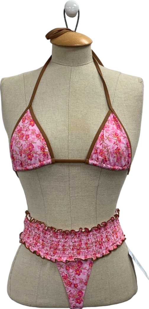 Frankies Bikinis Pink Floral Bikini Set UK S