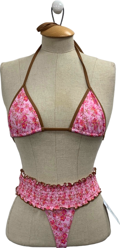 Frankies Bikinis Pink Floral Bikini Set UK S