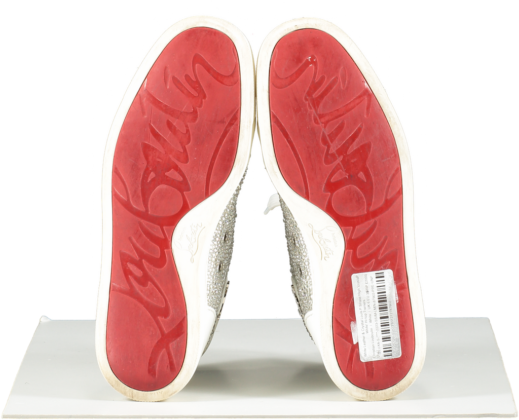 Christian Louboutin White Leather & Crystal Louis P Strass High 'crystal White' Hi-top Trainers UK 6 EU 39 👠