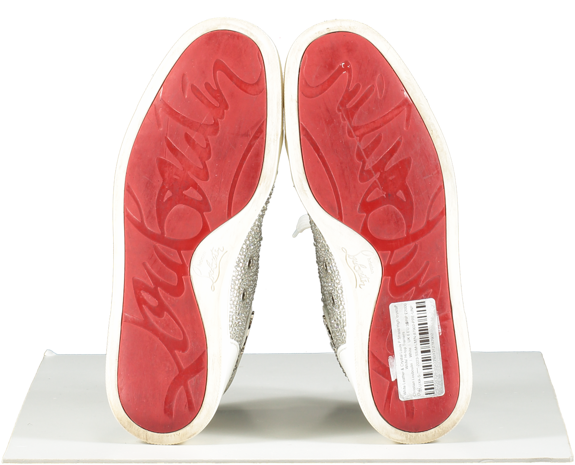 Christian Louboutin White Leather & Crystal Louis P Strass High 'crystal White' Hi-top Trainers UK 6 EU 39 👠