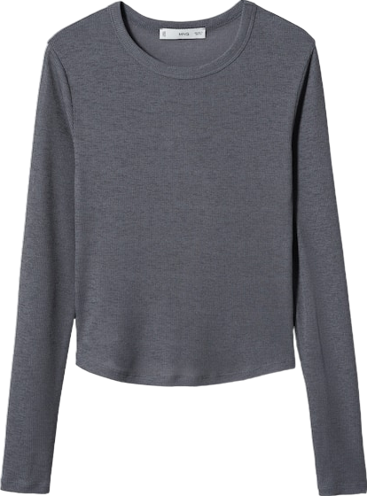 MANGO Grey Ribbed Knit T-shirt BNWT UK M