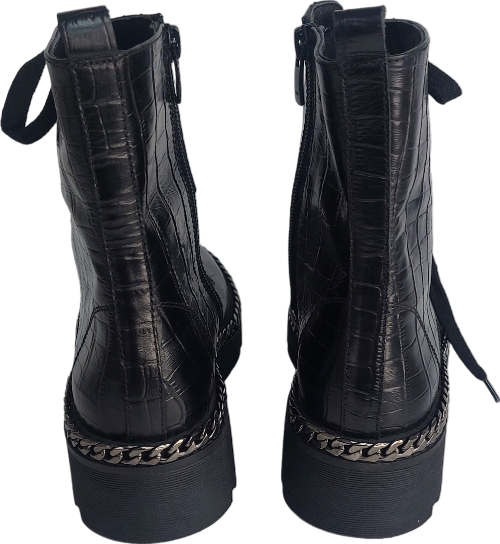 moda in pelle Black Croc Effect Bpots UK 4 EU 37 👠