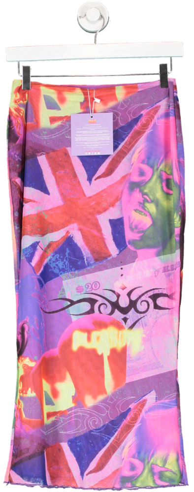 Elsie & Fred Multicoloured London Callin' Mesh Midi Skirt UK 10