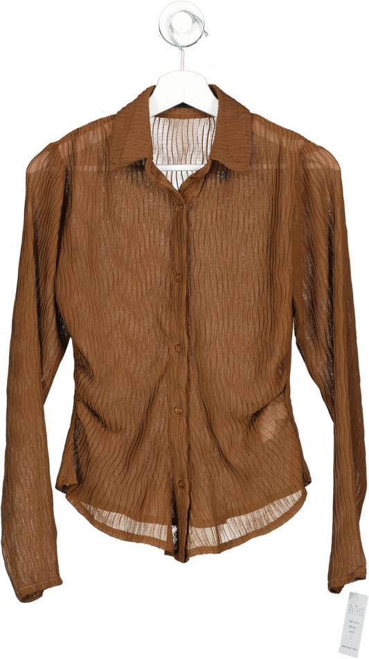 PrettyLittleThing Brown Plisse Sheer Shirt UK 8