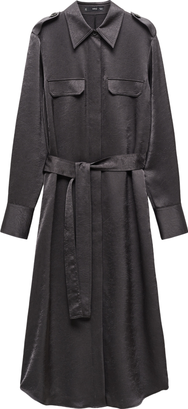 MANGO Black Satin Shirt Dress UK M