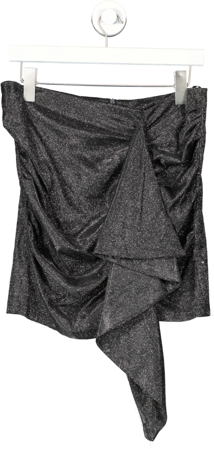 boohoo Petite Metalic Ruched Detail Black Mini Skirt UK 14