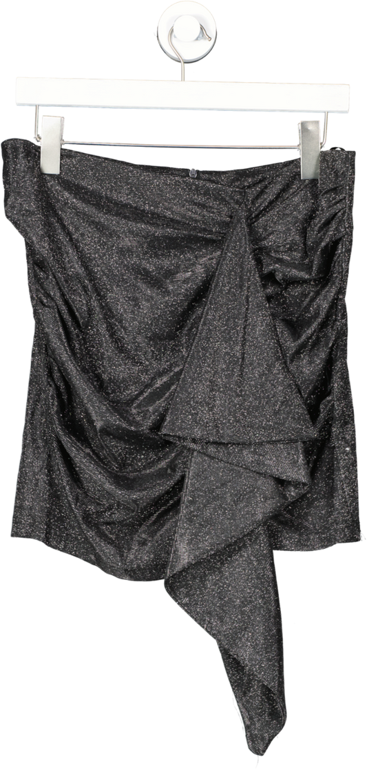 boohoo Petite Metalic Ruched Detail Black Mini Skirt UK 14