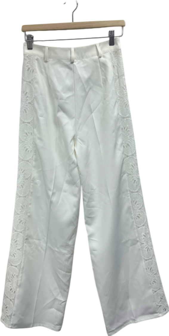 Nasty Gal White Lace Trim Trousers UK 10