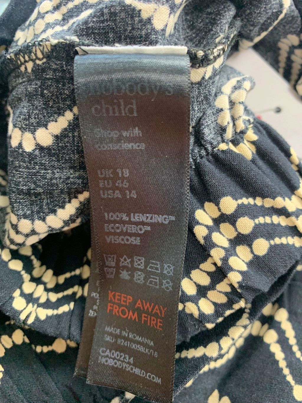 Nobody's Child Black Patterned Trousers UK 18