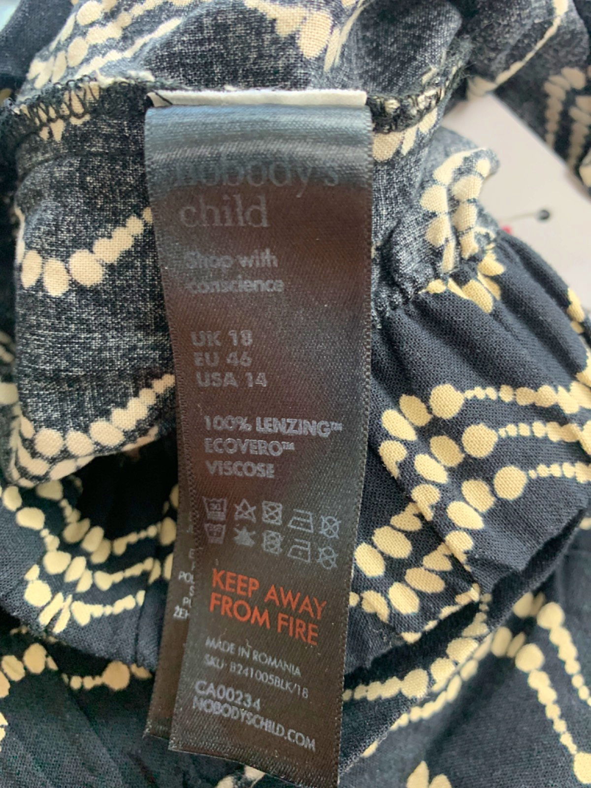 Nobody's Child Black Patterned Trousers UK 18