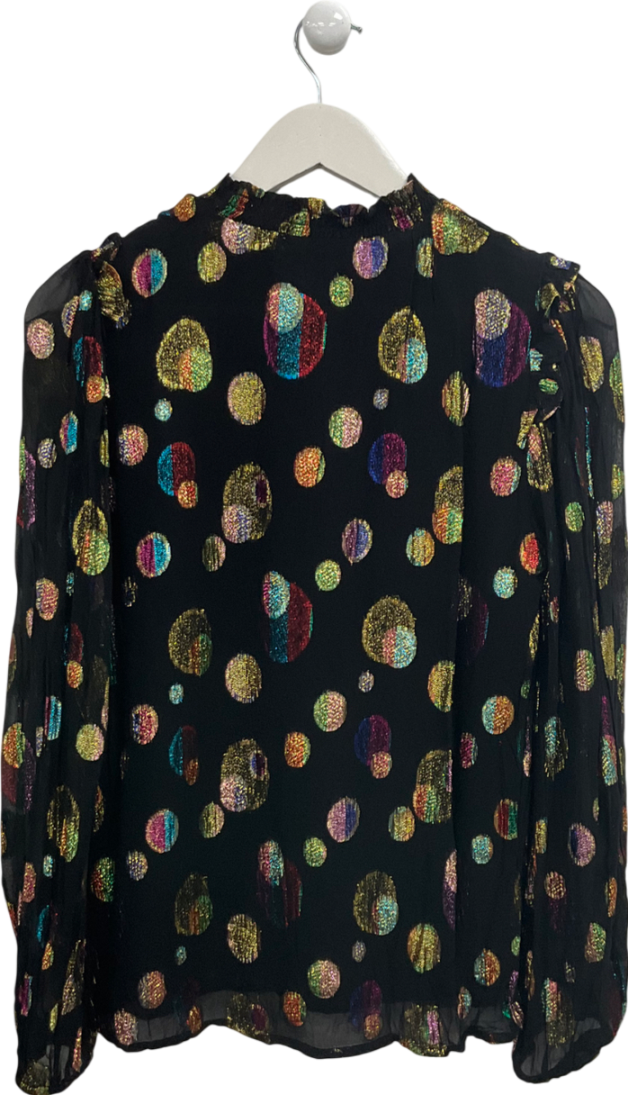 Love & Roses Black Metallic Ruffle Sheer Tie Neck Long Sleeve Blouse UK 10