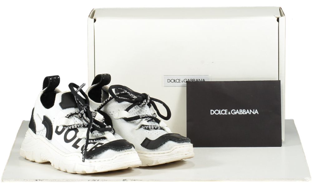 Dolce & Gabbana White Slip On Pelle Logo Trianers UK 8 EU 25 👼