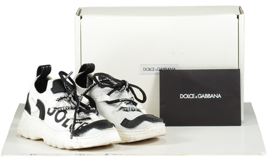 Dolce & Gabbana White Slip On Pelle Logo Trianers UK 8 EU 25 👼