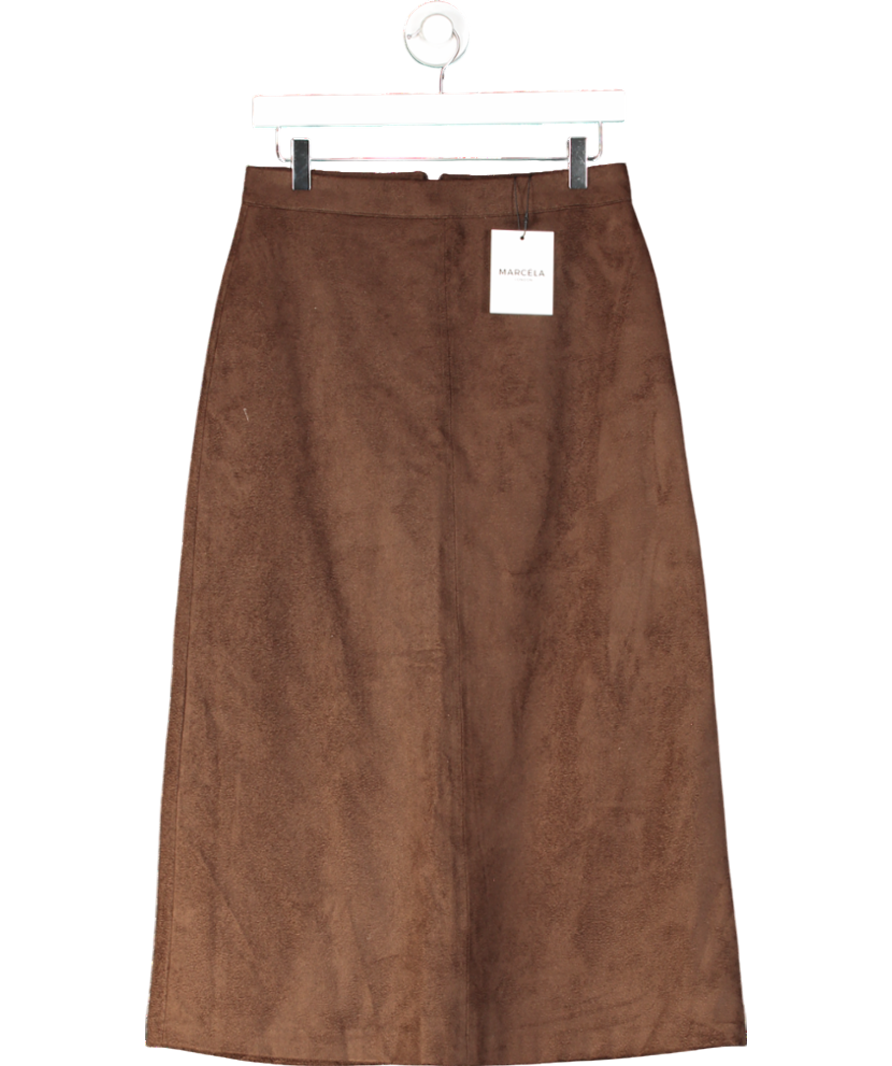 MARCELA LONDON Brown Indra Faux Suede Pencil Skirt Chocolate UK S