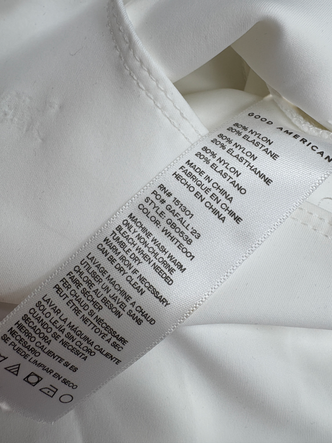 Good American White Scuba T-shirt Bodysuit UK M