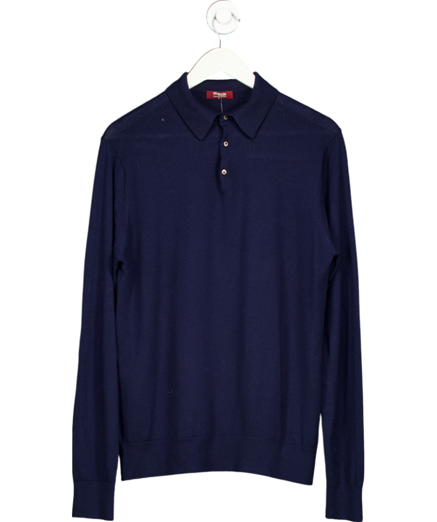 TM LEWIN Blue Slim Fit Long Sleeve Merino Wool Polo UK M