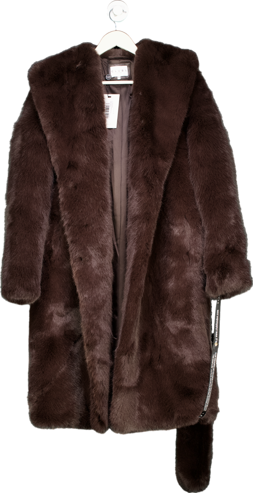 Club L Brown Slopeside Long Belted Faux Fur Coat UK M