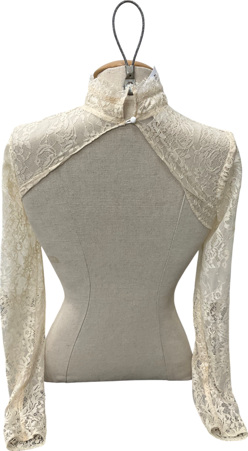 House of CB Beige Long Sleeved Lace Open Back Crop Top UK M