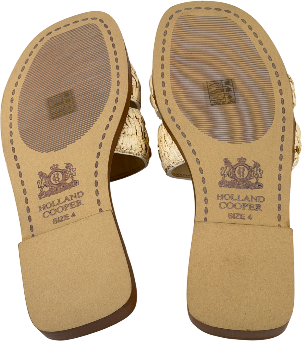 HOLLAND COOPER Beige Heraldic Monogram Logo Straw Slides UK 4 EU 37