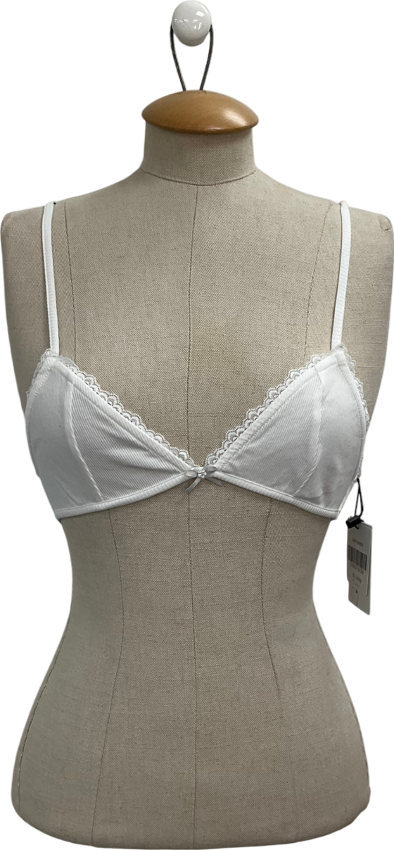 Prod White Soft Lace Trimmed Bralette With Pearl Embellishment UK M