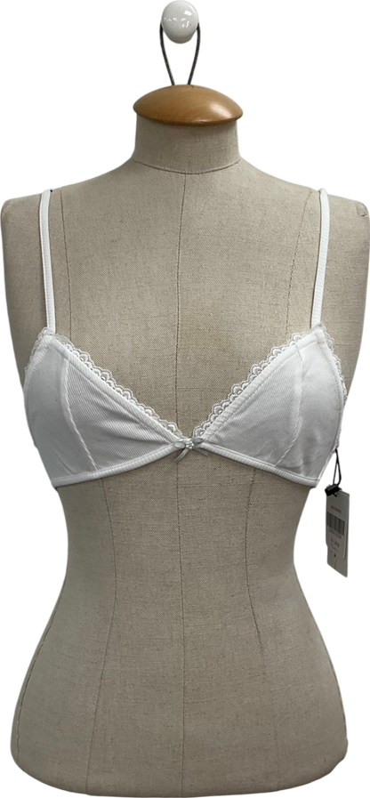 Prod White Soft Lace Trimmed Bralette With Pearl Embellishment UK M