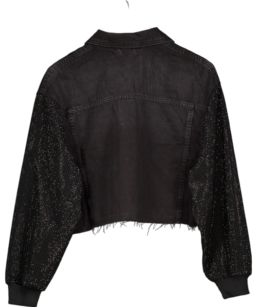 All Saints Black Anders Embellished Sleeve Denim Shacket UK 10