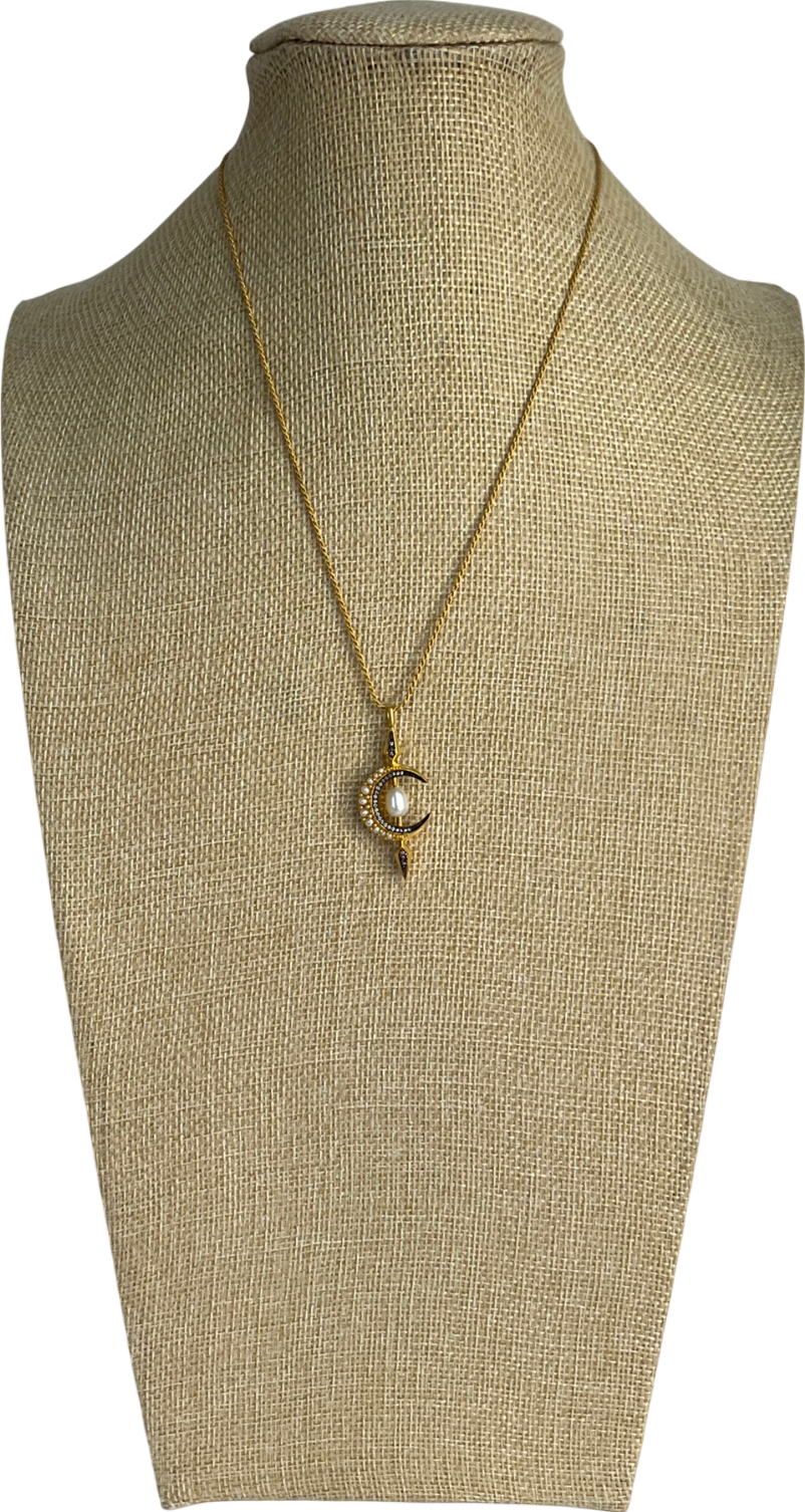 Monica Vinader Yellow Harris Reed Crescent Moon Pearl Necklace One Size