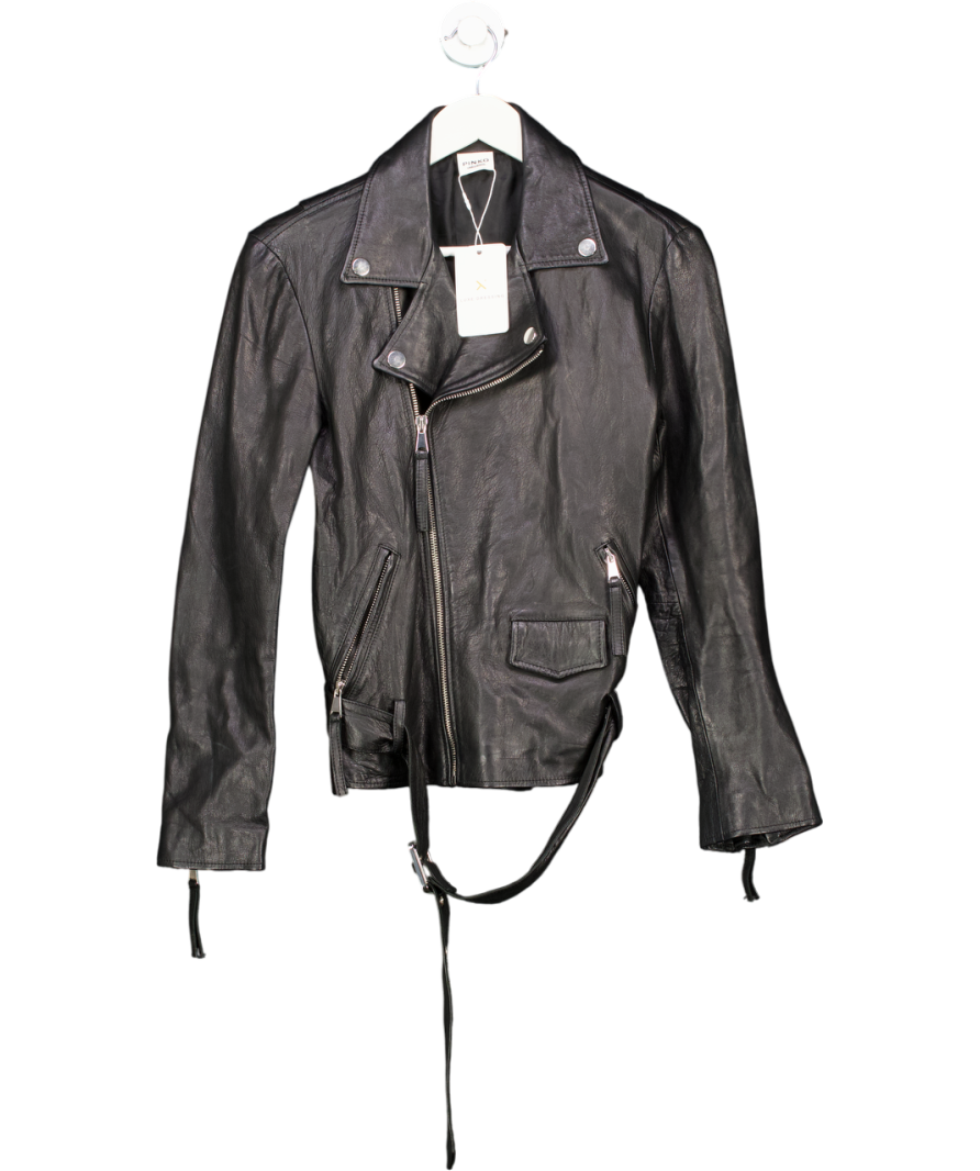Pinko Black Together Forever Leather Jacket UK 8