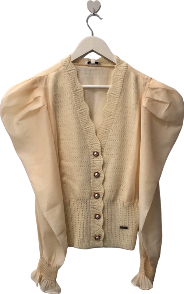 Jovonna Beige Puff Sleeve Cardigan UK S