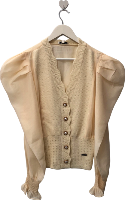 Jovonna Beige Puff Sleeve Cardigan UK S