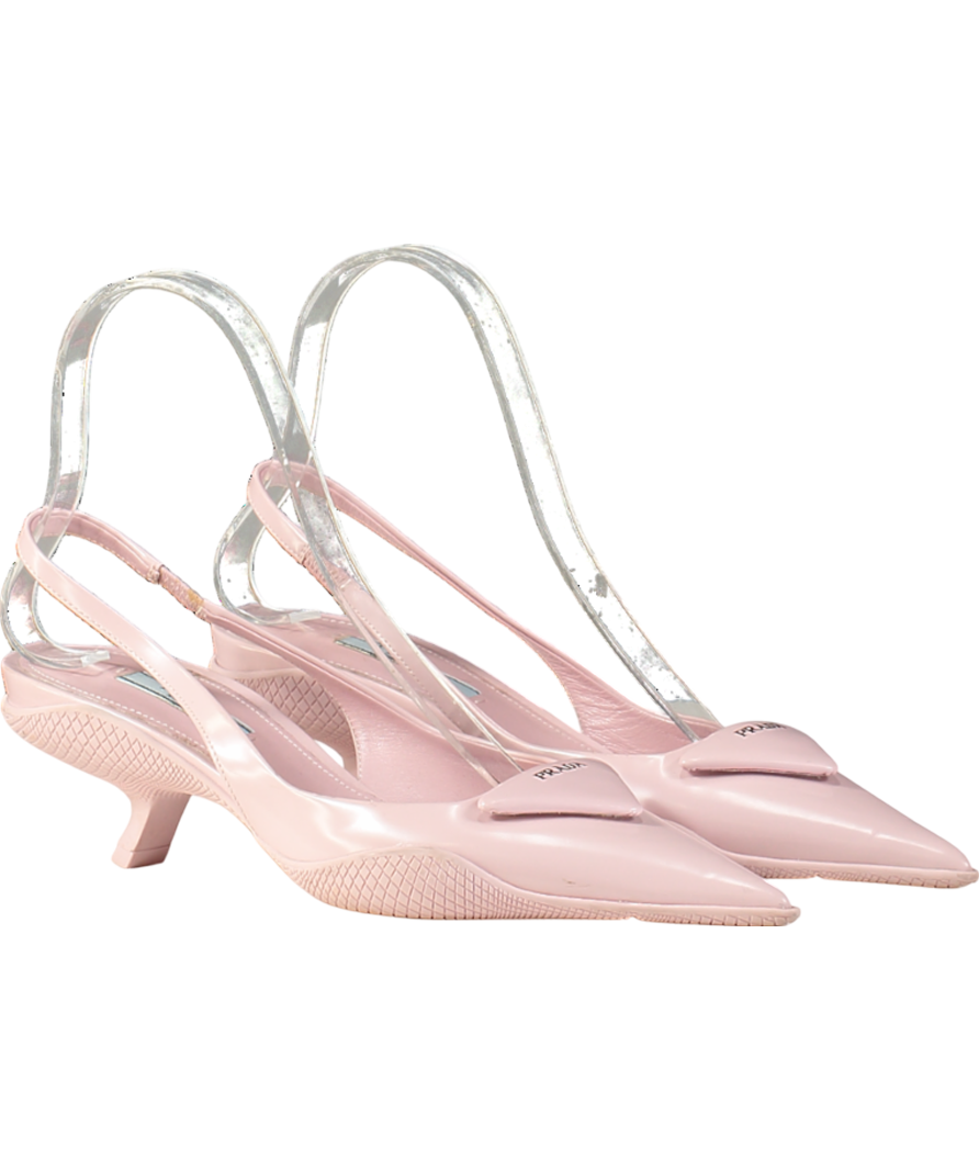 PRADA Pink Triangle-logo appliqué Slingback Pumps UK 2 EU 35 👠