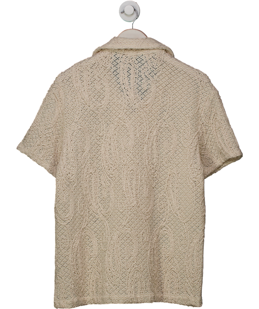 REISS Cream Cotton-blend Embroidered Crochet Shirt UK S