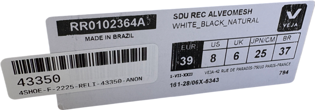 VEJA White Sdu Rec Alveomesh Trainers UK 6 EU 39 👠