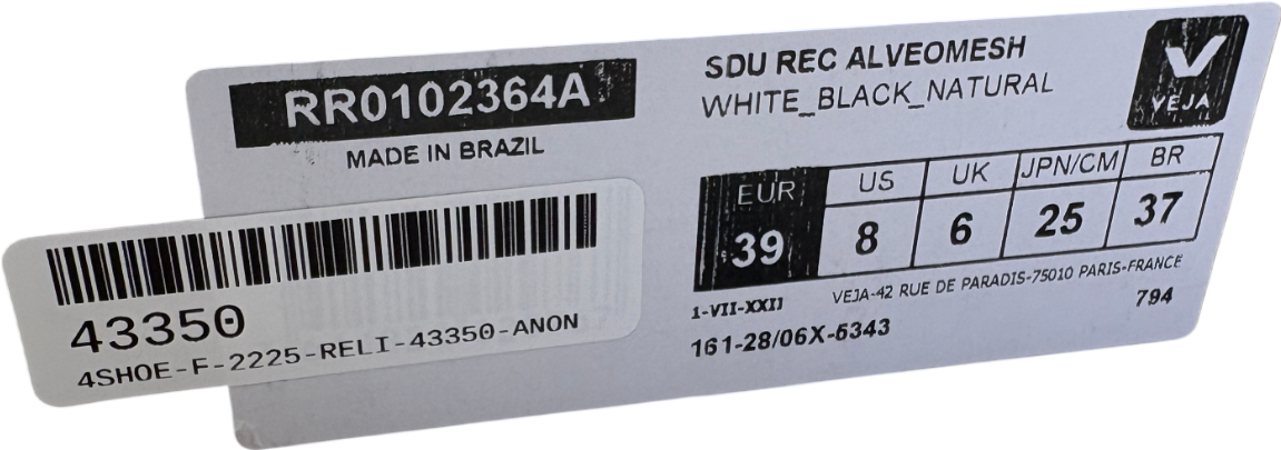 VEJA White Sdu Rec Alveomesh Trainers UK 6 EU 39 👠