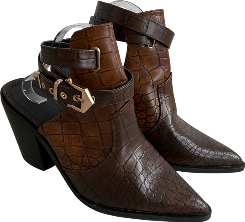 ASOS Brown Croc Effect Pointed Toe Chunky Heels UK 8 EU 41 👠