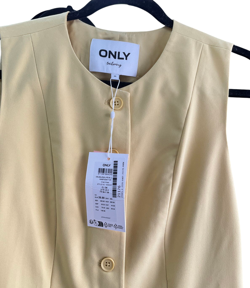 Only Yellow High Neck Longline Waistcoat UK 6