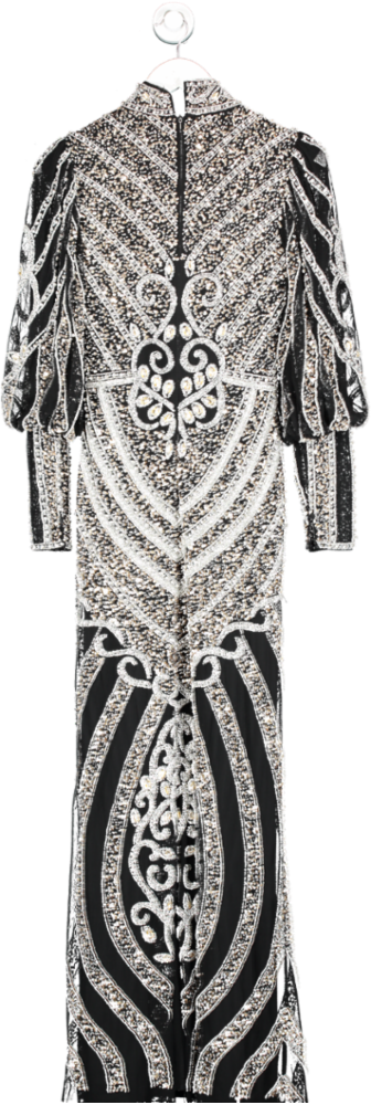 Karen Millen Black Crystal Embellished Balloon Sleeve Maxi Dress UK 6