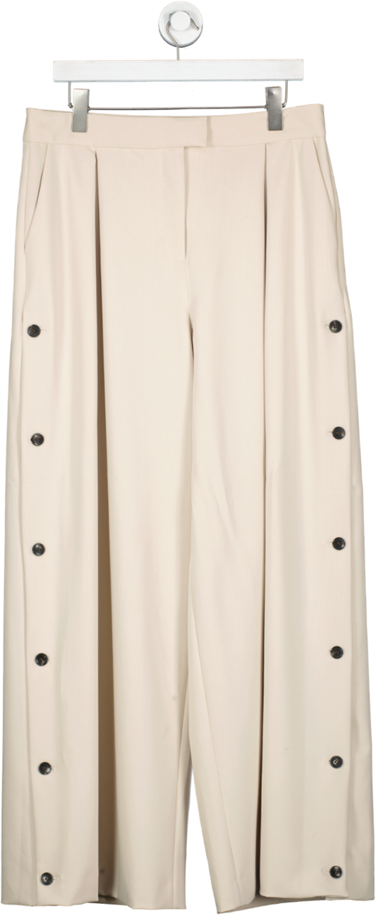 Karen Millen Beige Tailored Pleated Button Detail Straight Leg Trousers UK 14