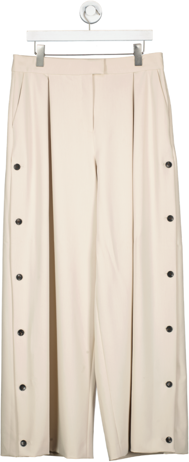 Karen Millen Beige Tailored Pleated Button Detail Straight Leg Trousers UK 14