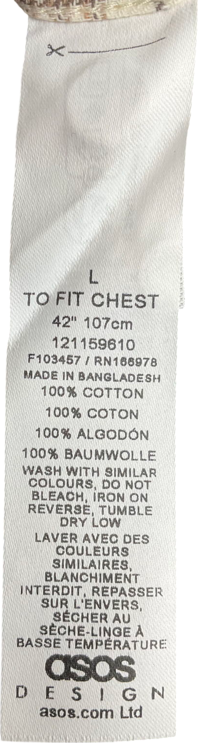 ASOS Cream Shirt In Neutral Check With Badge Detail UK L