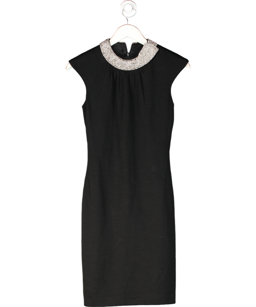 Milly Black Embellished Neck Wool Midi Dress UK S
