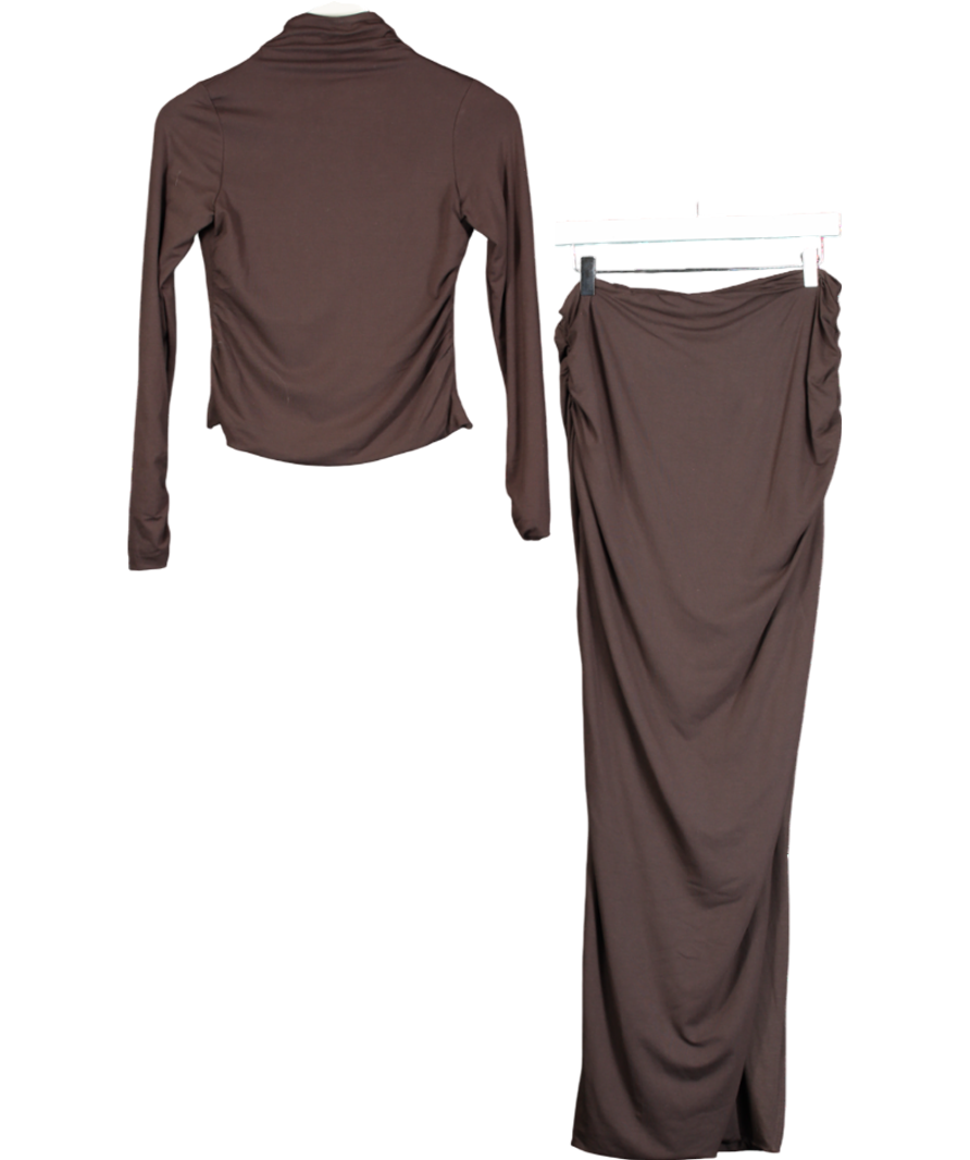 Oh Polly Brown 2-piece High Neck Open Back Top And Maxi Skirt Co-ord Set UK M