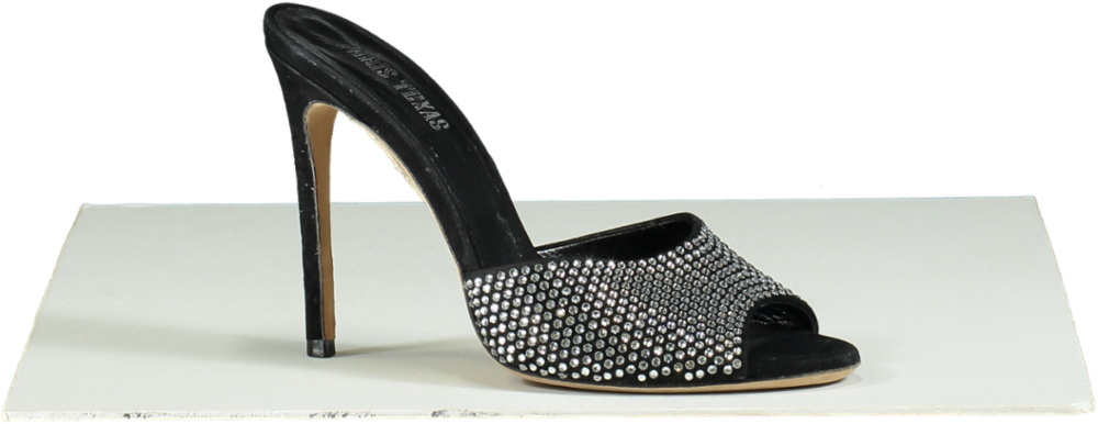 Paris Texas Black Holly Stiletto Crystal Embellished Mules UK 5 EU 38