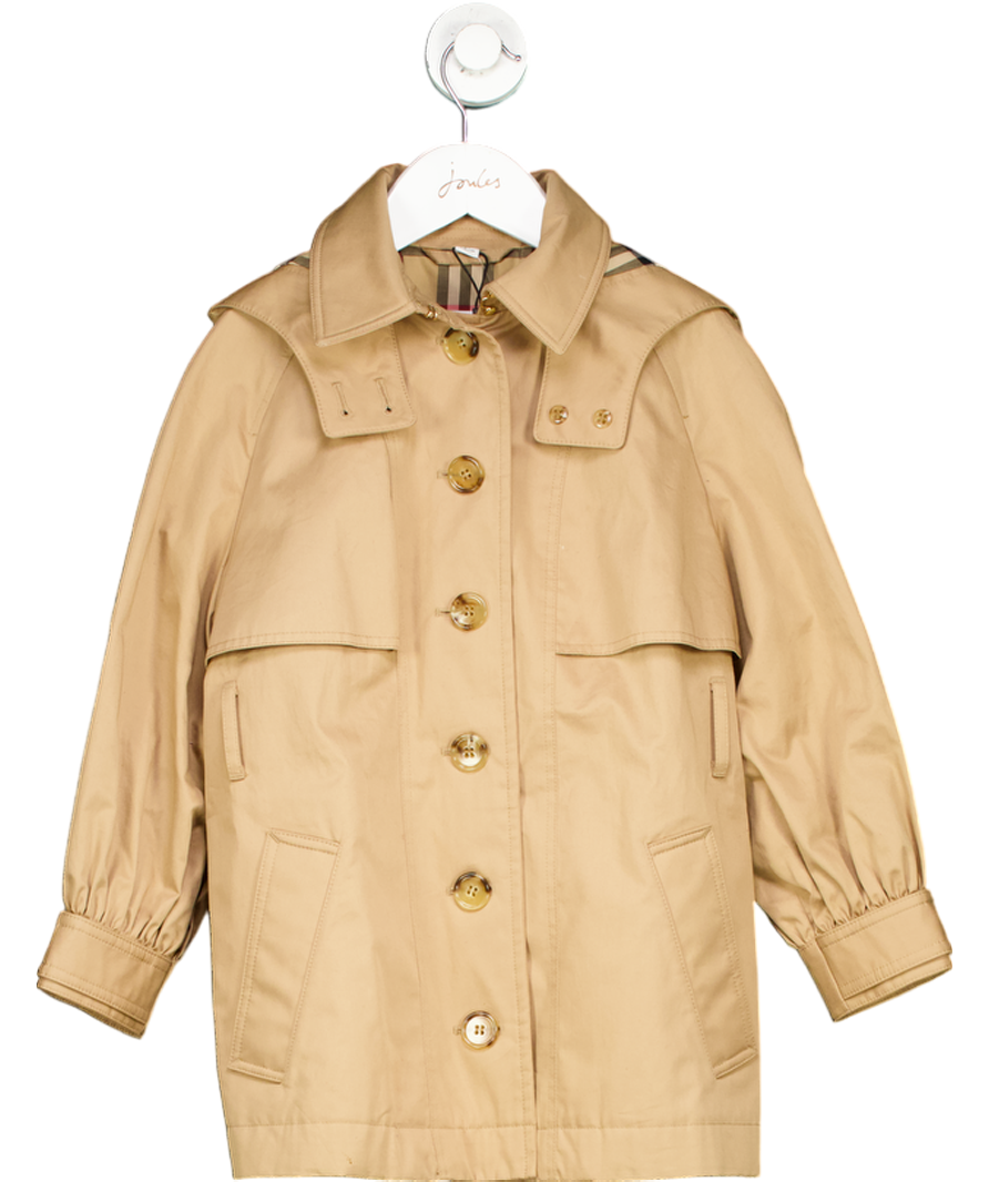 Burberry Beige Hooded Nova Check-lined Trench Coat with Hood 6 Years