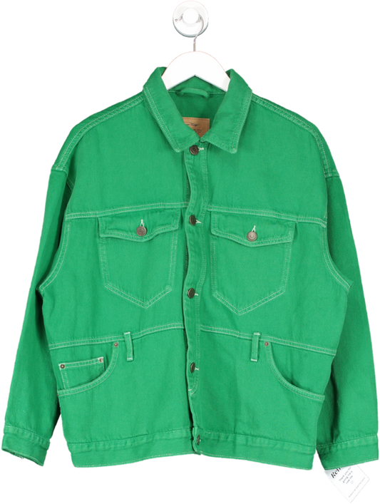 American Vintage Green Denim Jacket With White Stitching UK XS/S