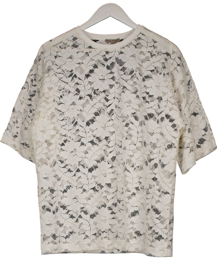 River Island White Short Sleeve Lace Top UK M